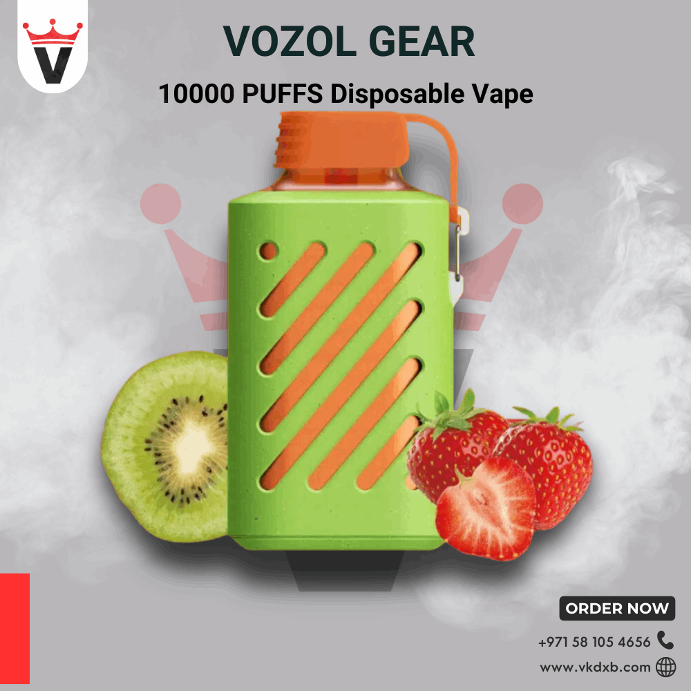 Vozol Gear 10000 puffs disposable vape with kiwi and strawberry flavor in eco-friendly design