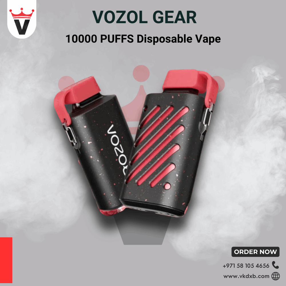 Vozol Gear 10000 Puffs Disposable Vape with rechargeable battery and eco-friendly design in black and red colors