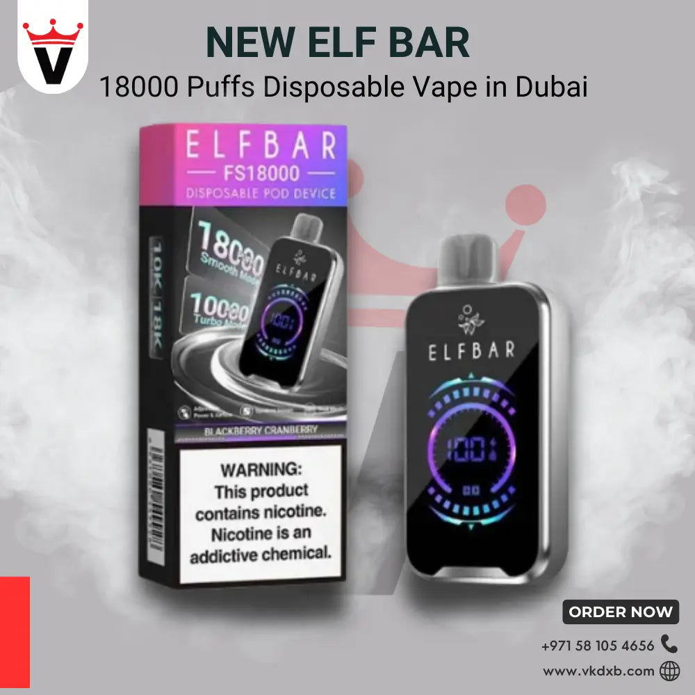 ElfBar 18000 Puffs disposable vape with digital display and Blackberry Cranberry flavor pack in Dubai