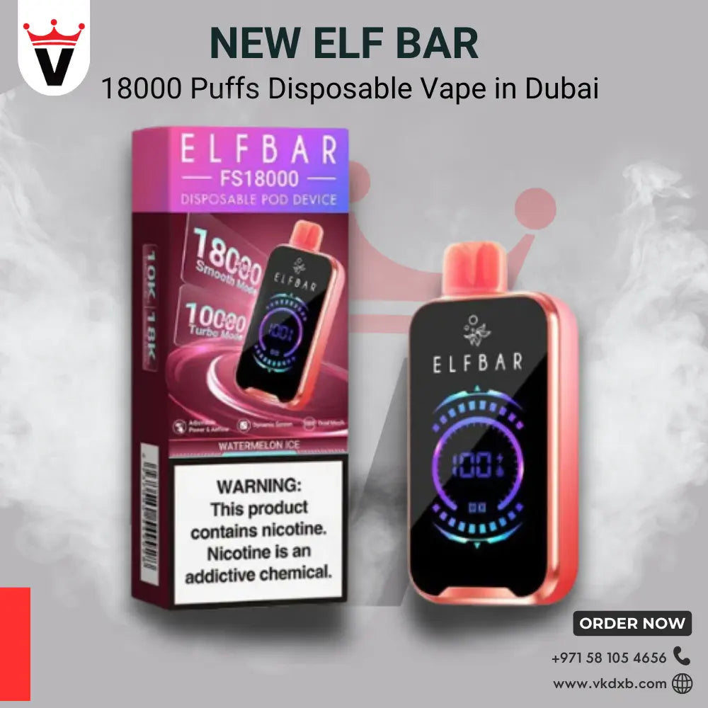 ElfBar 18000 Puffs Disposable Vape with digital display and watermelon ice flavor in Dubai packaging