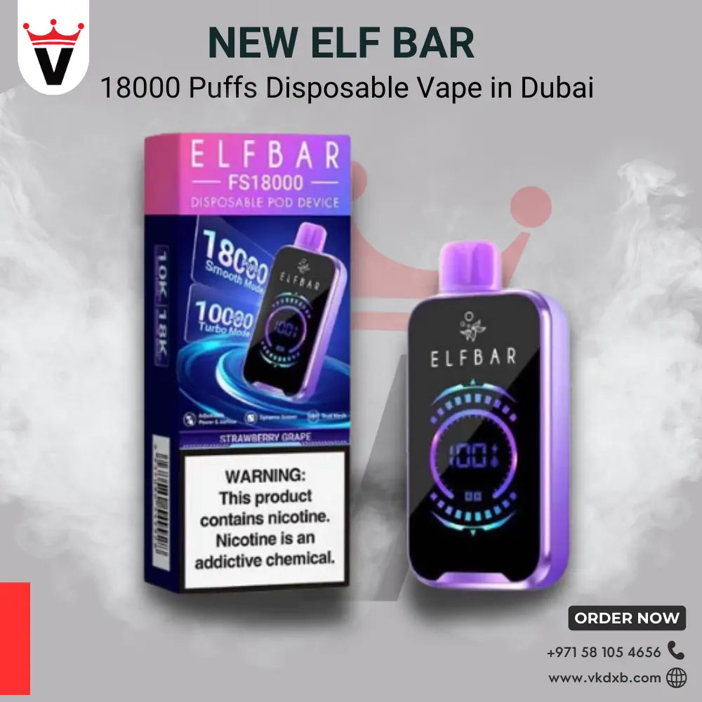 ElfBar 18000 Puffs disposable vape with 18ml e-liquid and adjustable airflow in Dubai