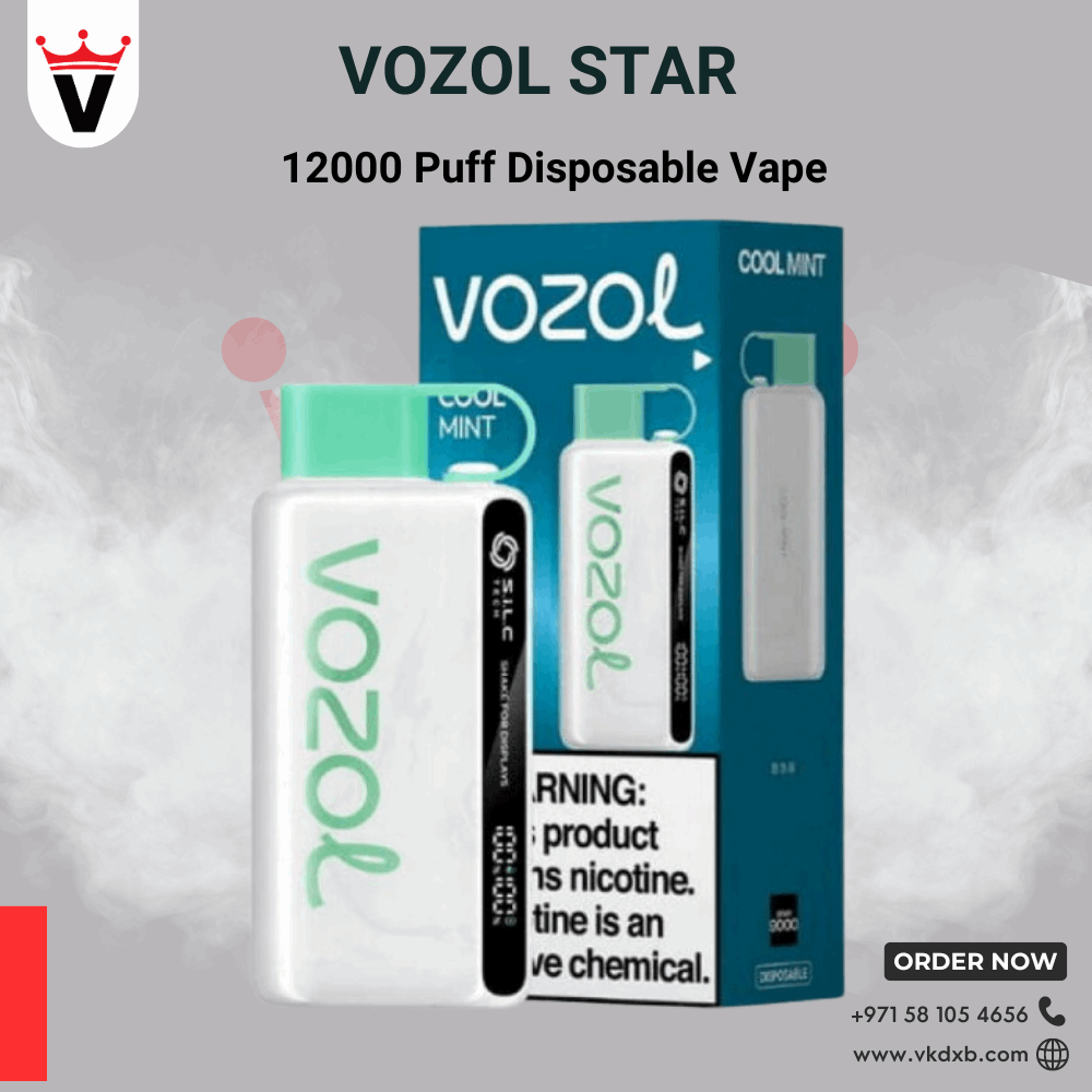 Vozol Star 12000 puffs disposable vape in Cool Mint flavor with sleek design and long-lasting battery.