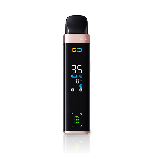 Uwell Caliburn G3 Pro sleek black and rose gold vape device with digital display and power settings