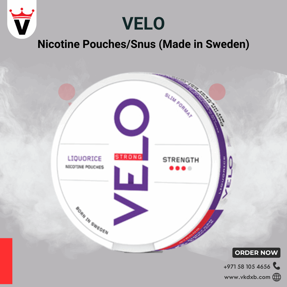 VELO Nicotine Pouches slim can with strong liquorice flavor, tobacco-free and smoke-free nicotine alternative from Sweden.