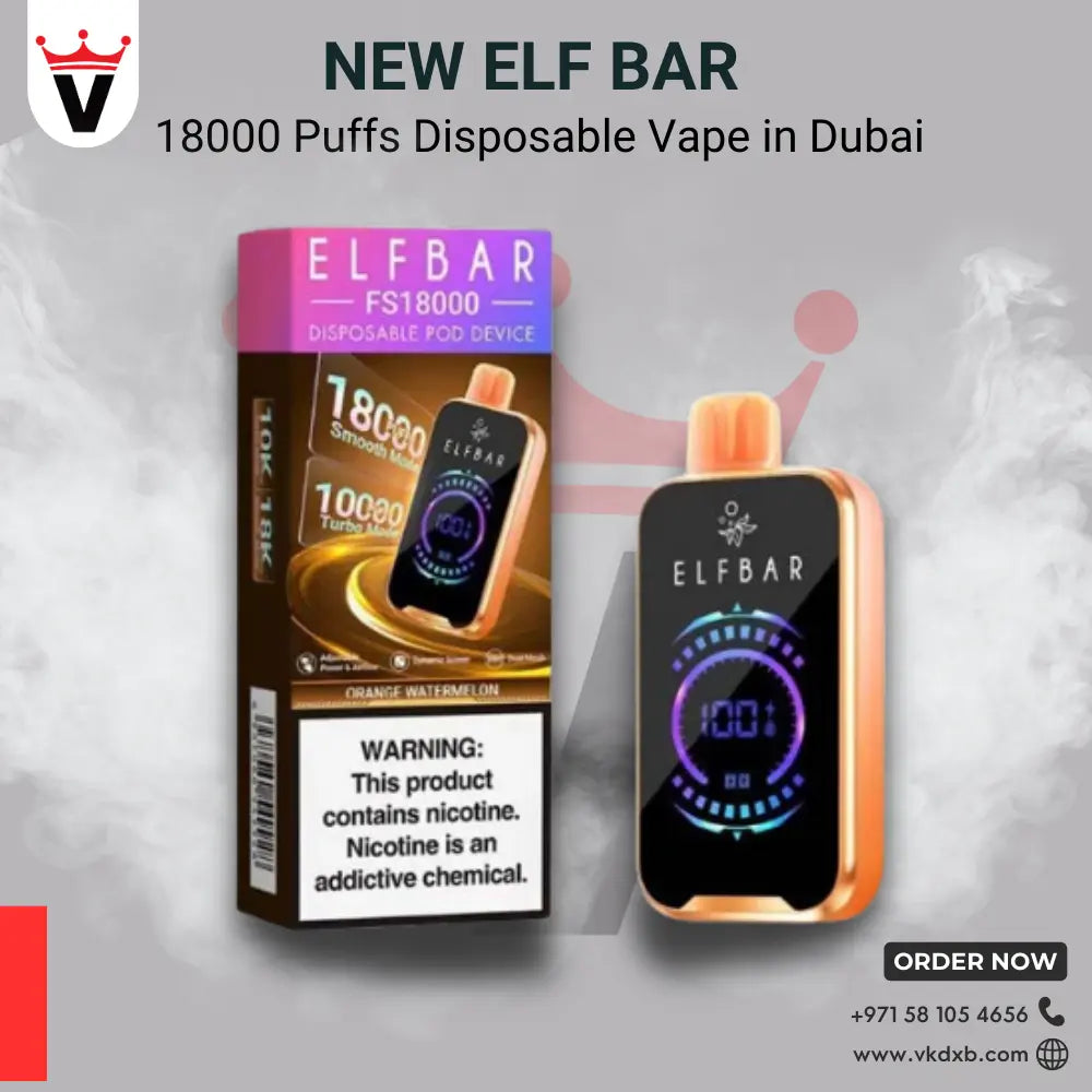 ElfBar 18000 Puffs disposable vape with 18ml e-liquid and digital display, available in Dubai