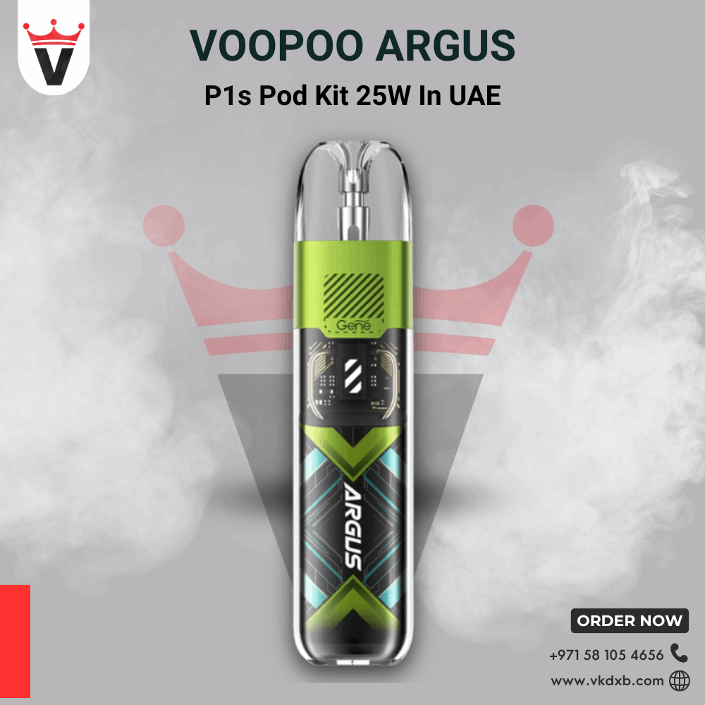 VOOPOO Argus P1s 25W pod vape kit in sleek green and black design with advanced fast charging and flavor technology.