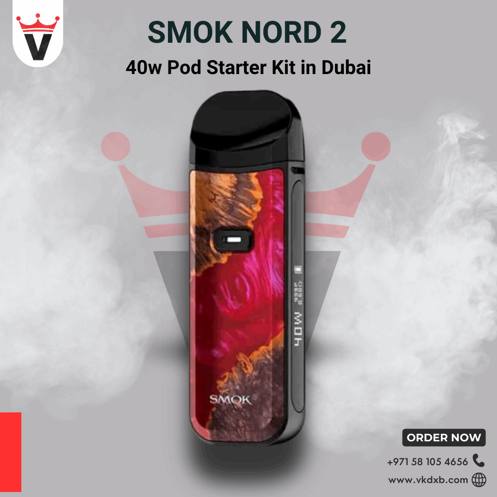 Smok Nord 2 40w pod starter kit with 1500mAh battery and 4.5ml capacity, sleek zinc-alloy design, OLED display, and compatible with RPM and Nord coils.