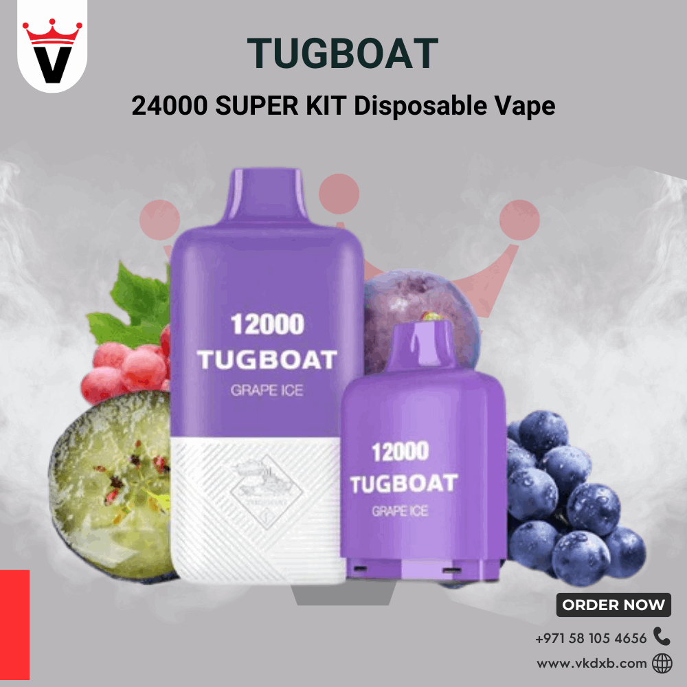 Tugboat Super Kit 24000 puffs disposable vape with dual pods and grape ice flavor from Vape King DXB in Dubai