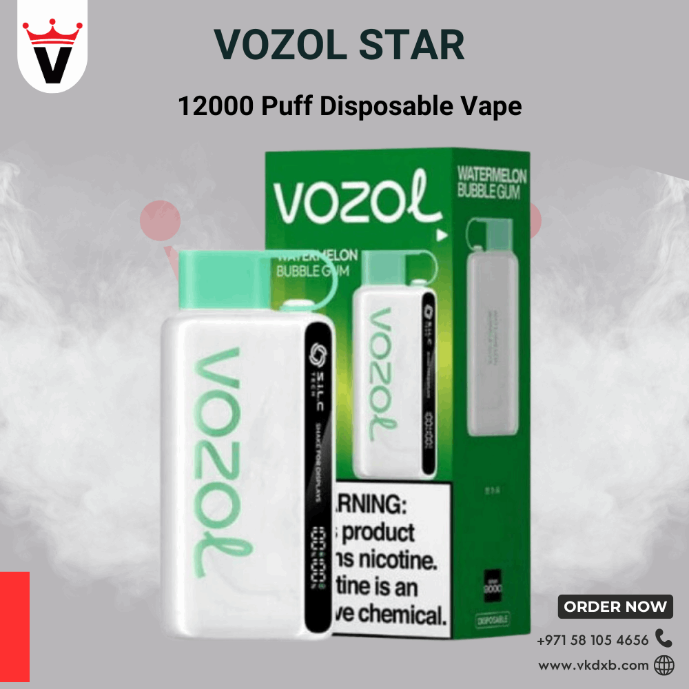 Vozol Star 12000 Puffs Disposable Vape with Watermelon Bubblegum flavor and modern design in UAE