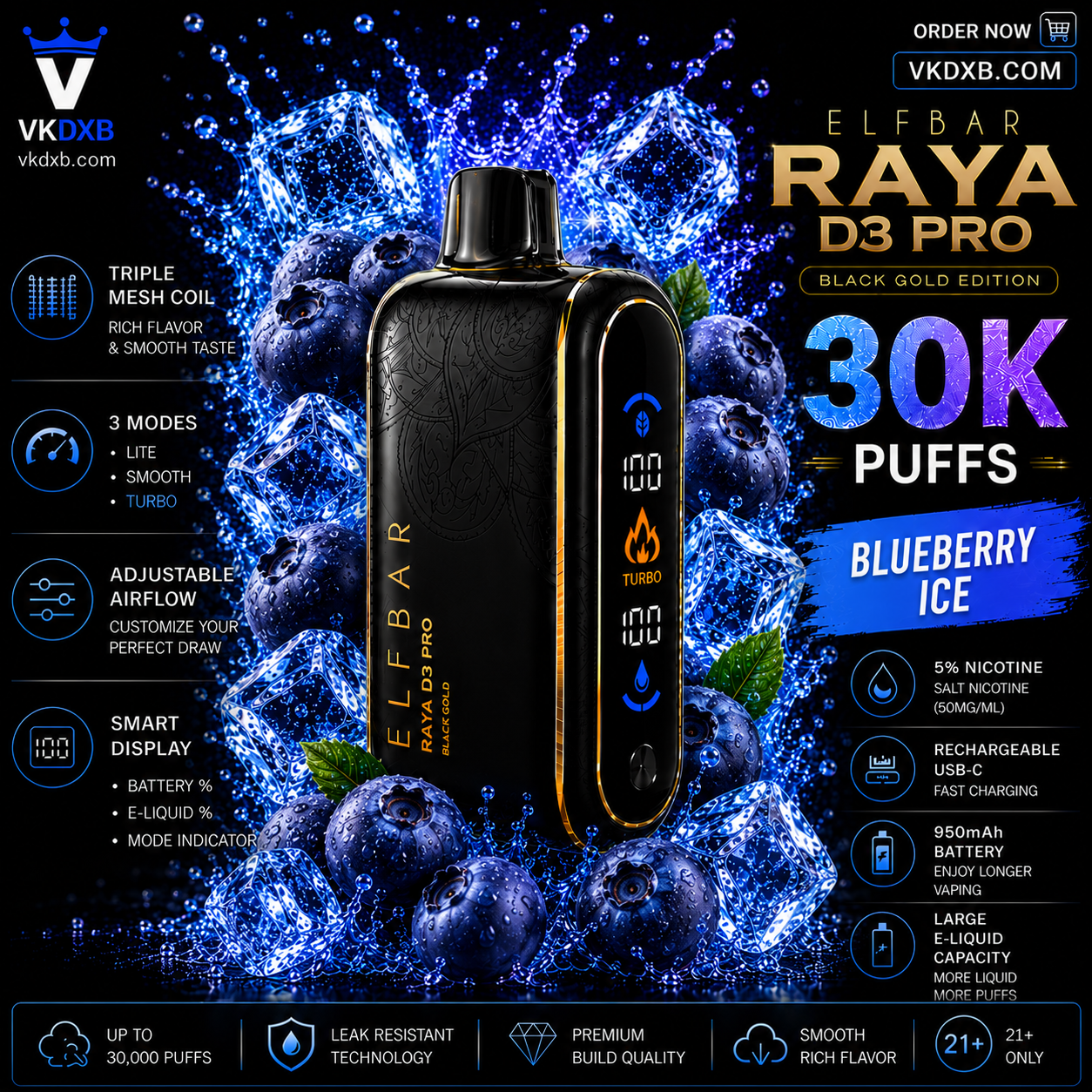 Elf Bar Raya D3 Pro 30000 puffs Blueberry Ice flavor