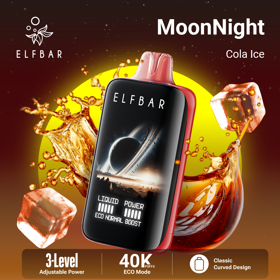 Elfbar vape device with cola ice flavor on a dark background