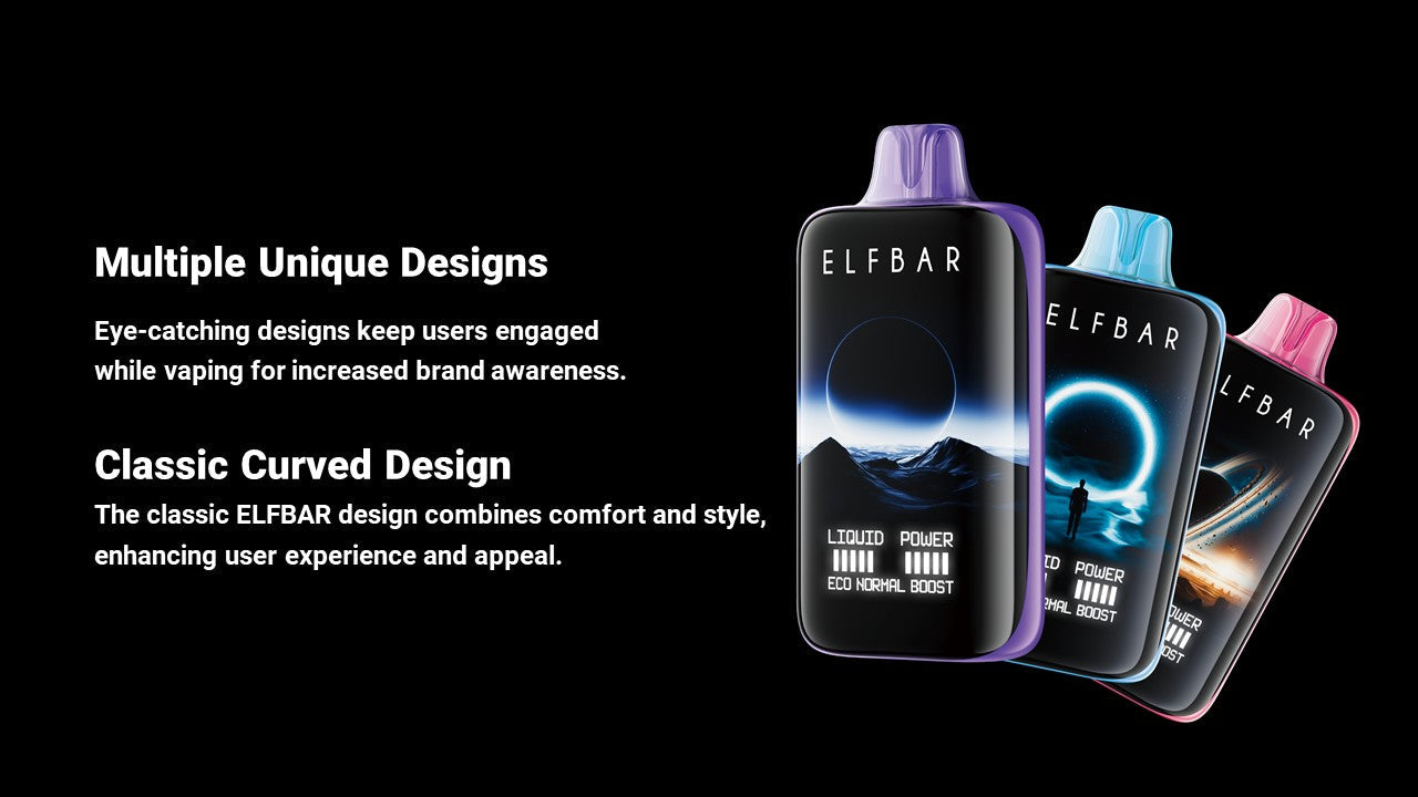 ELF BAR vape devices with text on a black background
