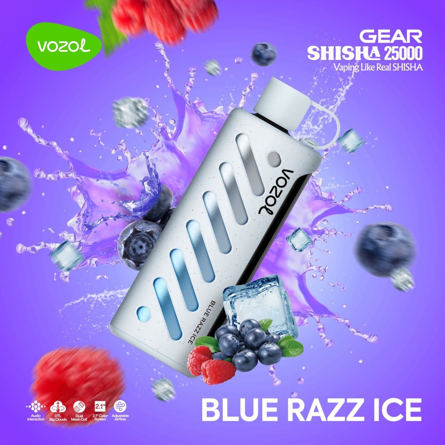 VOZOL GEAR SHISAH 25000 PUFFS BLUE RAZZ ICE