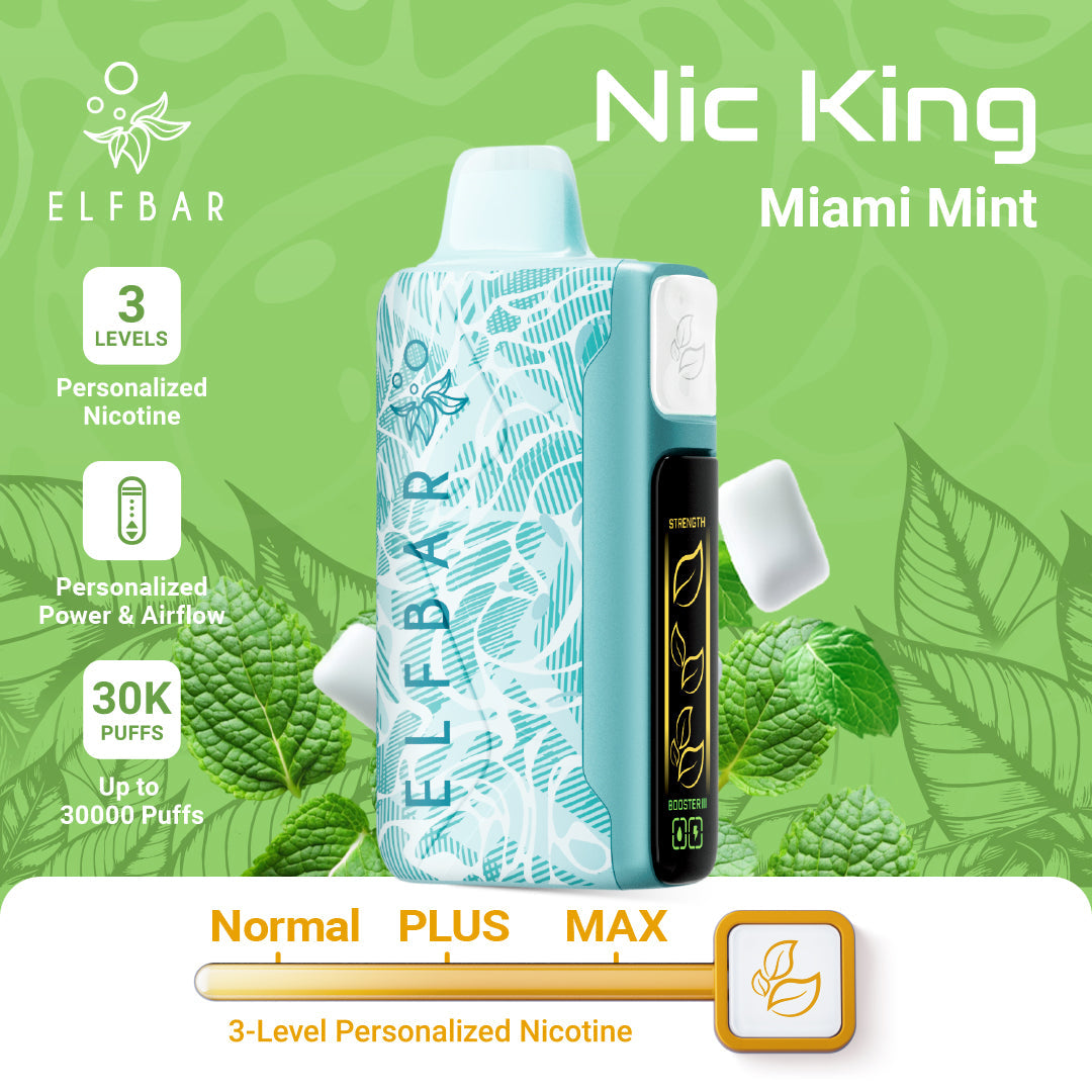 Elf Bar vape device with mint leaf design on a green background