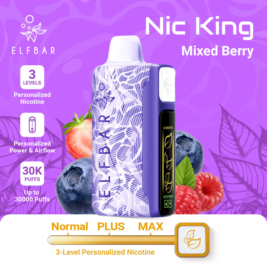 Elf Bar vape device with mixed berry flavor on a purple background