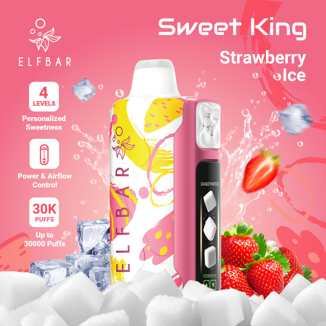 ELF BAR vape device with strawberry flavor on a pink background