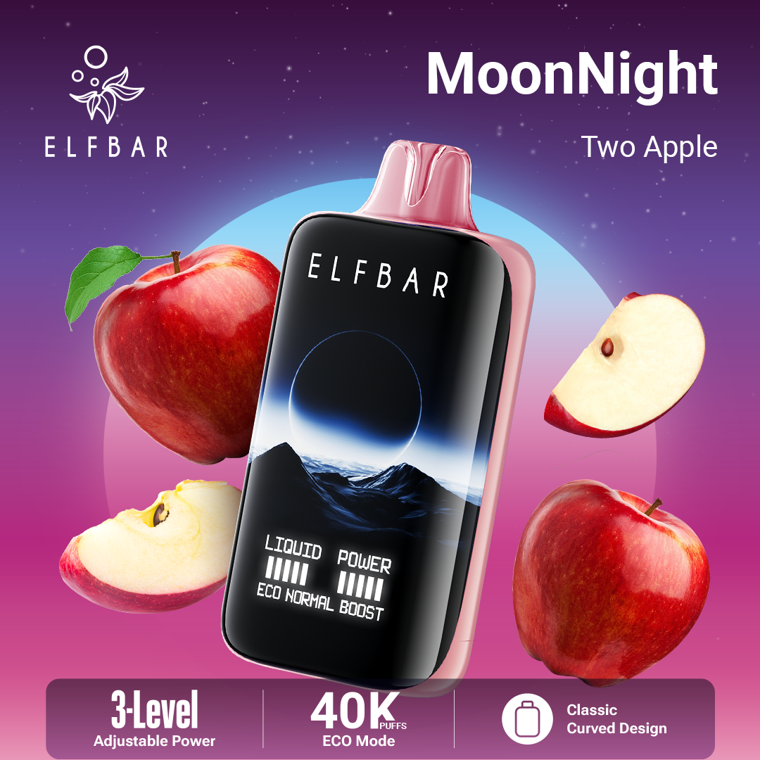 ELF BAR MoonNight Two Apple vape device with apples on a colorful background