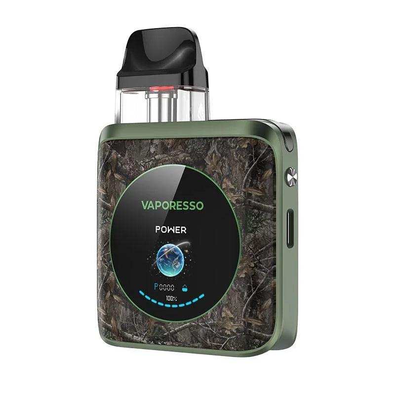 Vaporesso XROS Nano 4 compact vape device with digital display and camouflage design