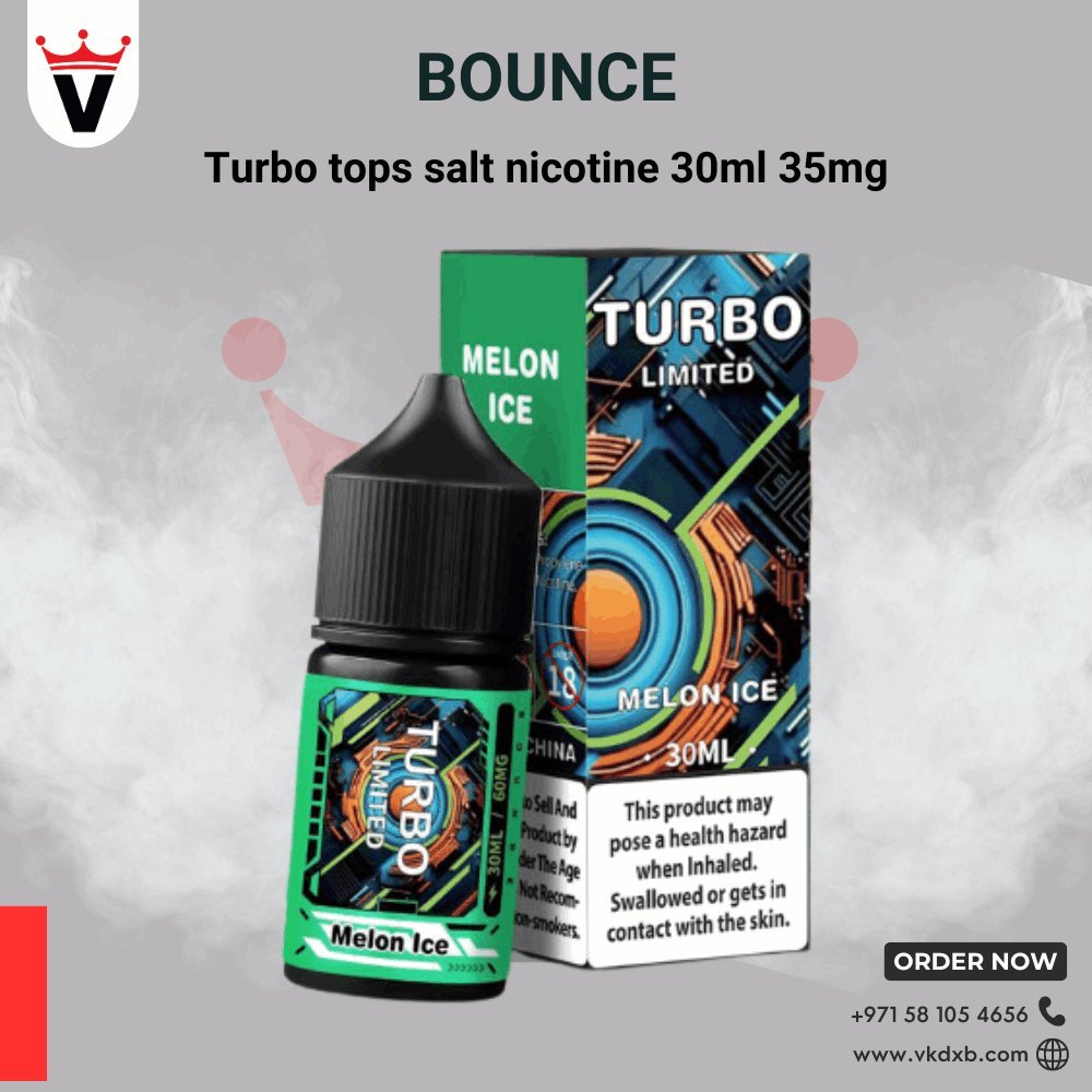 Bounce Turbo Vape Liquid Melon Ice 30ml with 35mg salt nicotine, premium e-liquid for smooth throat hit and rich vapor, available in Dubai.