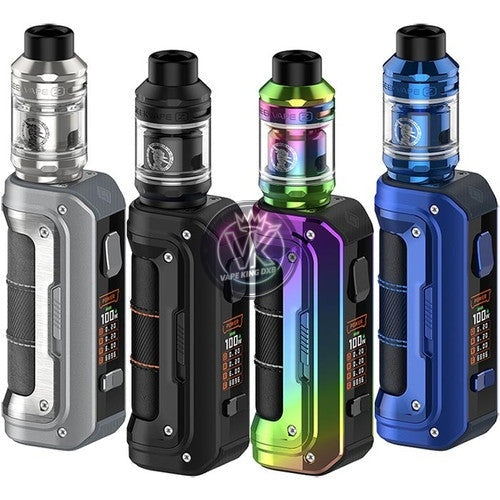 GEEKVAPE AEGIS MAX 2 100W starter kits in silver, black, rainbow, and blue with color display and durable design