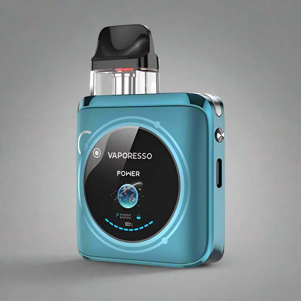 Vaporesso XROS Nano 4 compact blue portable vape device with digital power display and mouthpiece