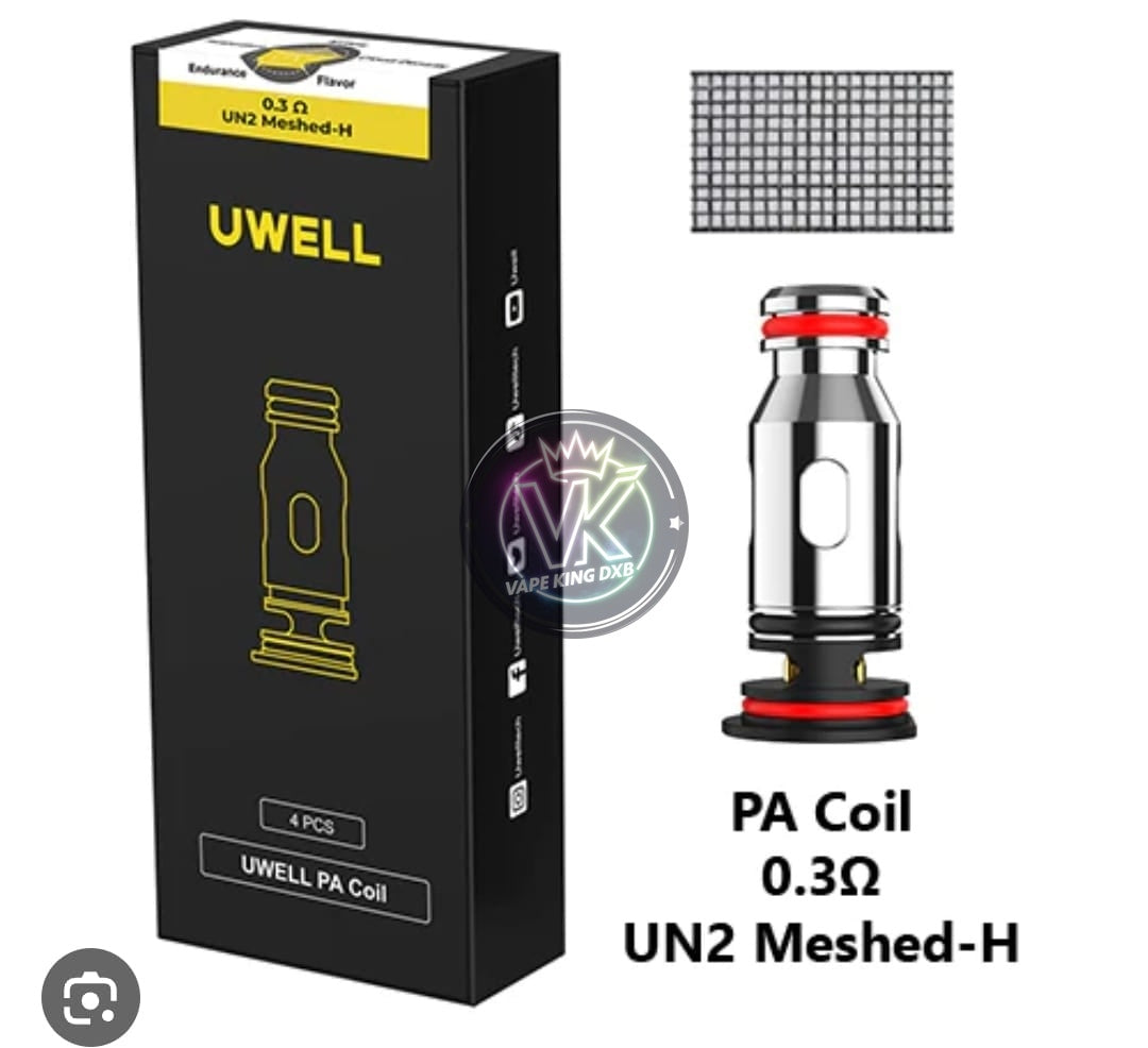 Uwell Caliburn G2 UN2-H 0.3 ohm mesh replacement coil pack with four coils and mesh detail for enhanced vaping flavor and vapor production