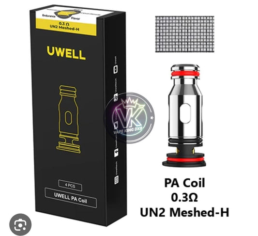 Uwell Caliburn G2 UN2-H 0.3 ohm mesh replacement coil pack with four coils and mesh detail for enhanced vaping flavor and vapor production