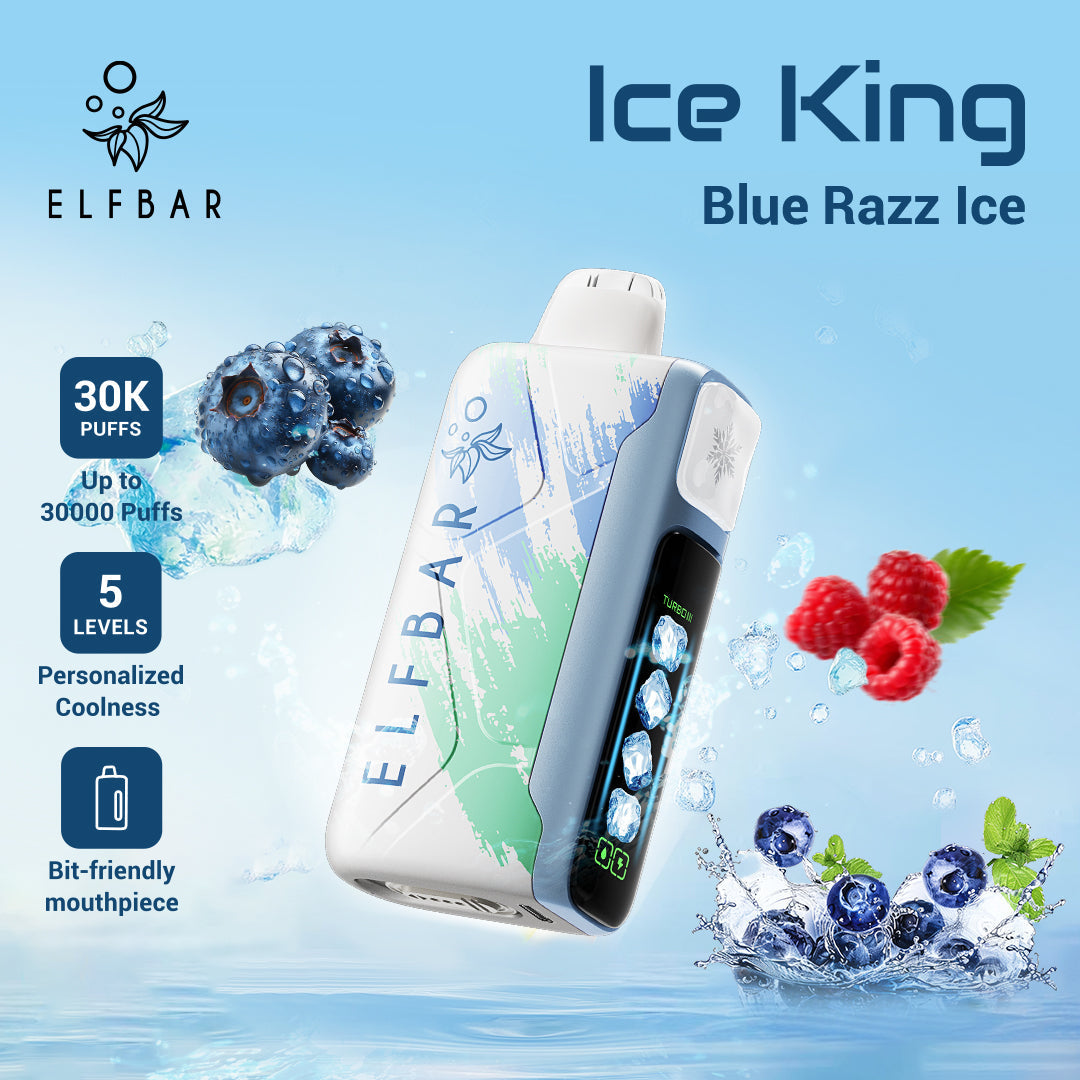 Elf Bar Ice King 30000 puffs disposable vape in Blue Razz Ice, in stock at Vape King DXB Dubai
