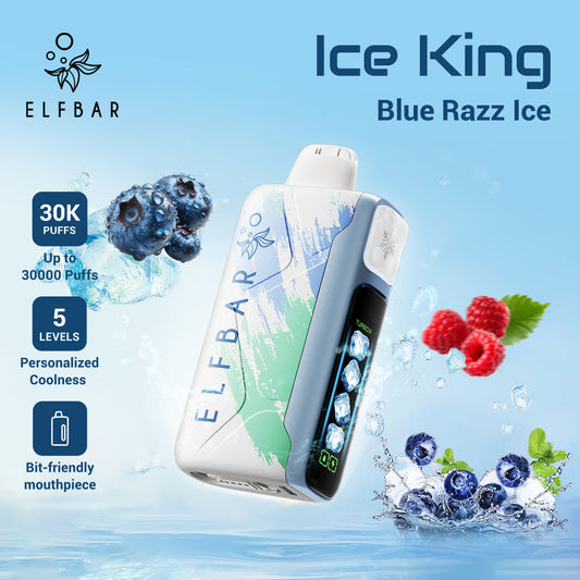 Elf Bar Ice King 30000 puffs disposable vape in Blue Razz Ice, in stock at Vape King DXB Dubai
