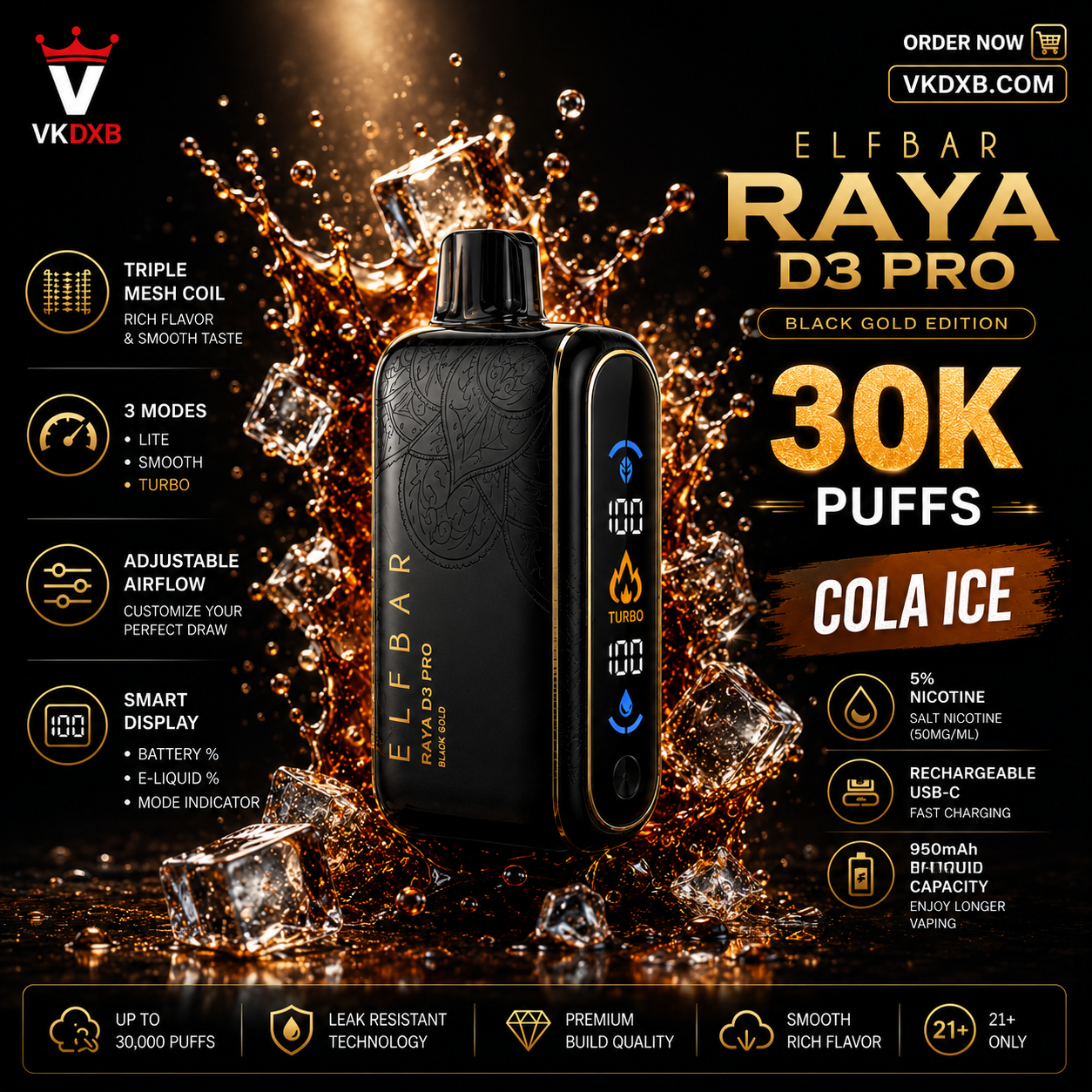 Elf Bar Raya D3 Pro 30000 puffs Kiwi Passion Fruit Guava flavor