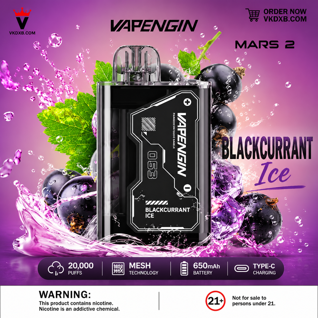 Vapengin Mars 2 Blackcurrant Ice 20000 Puffs Disposable Vape Dubai UAE