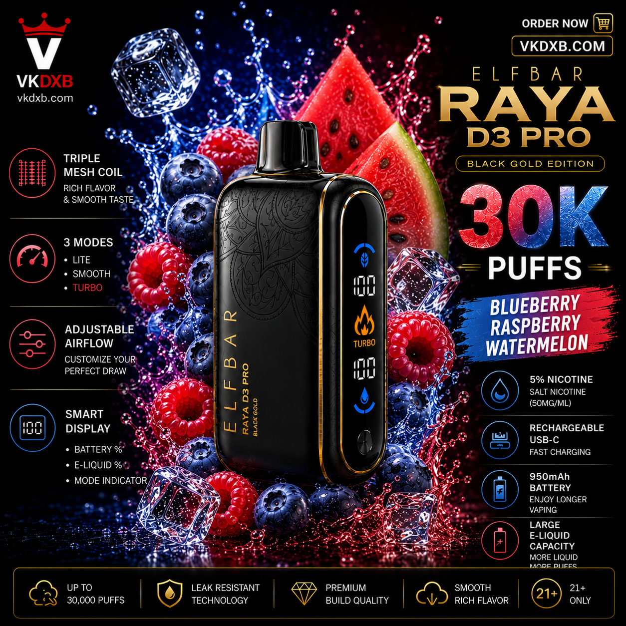 Elf Bar Raya D3 Pro 30000 puffs Blue Razz Ice flavor