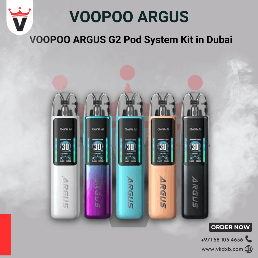 VOOPOO Argus G2 pod kit in Spray Black, Aurora Purple, Iris Blue and Pearl White colours — available in Dubai UAE