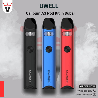 Uwell Caliburn A3 pod kit colour range including Black, Gray, Silver, Red, Green and Blue — Vape King DXB
