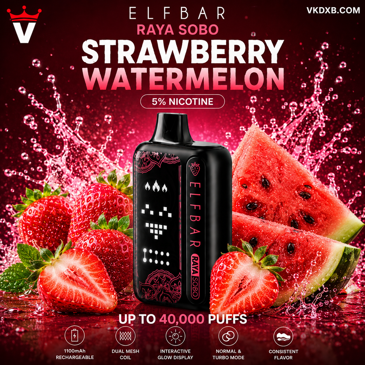 Elf Bar Raya SOBO 40000 Puffs Strawberry Watermelon Flavour – Dubai