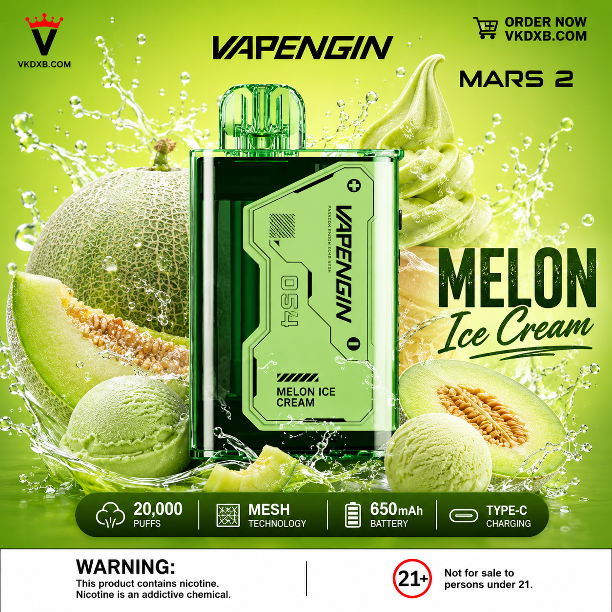 Vapengin Mars 2 Melon Ice Cream 20000 Puffs Filipino Vape Dubai UAE