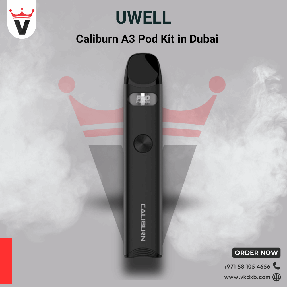 Uwell Caliburn A3 pod kit in Black colour showing slim profile and USB-C port — buy in Dubai UAE