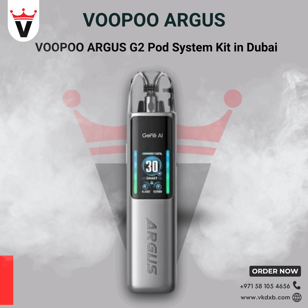 VOOPOO Argus G2 pod kit showing 1000mAh battery, GENE.AI chipset and rubberised grip body detail — Vape King DXB