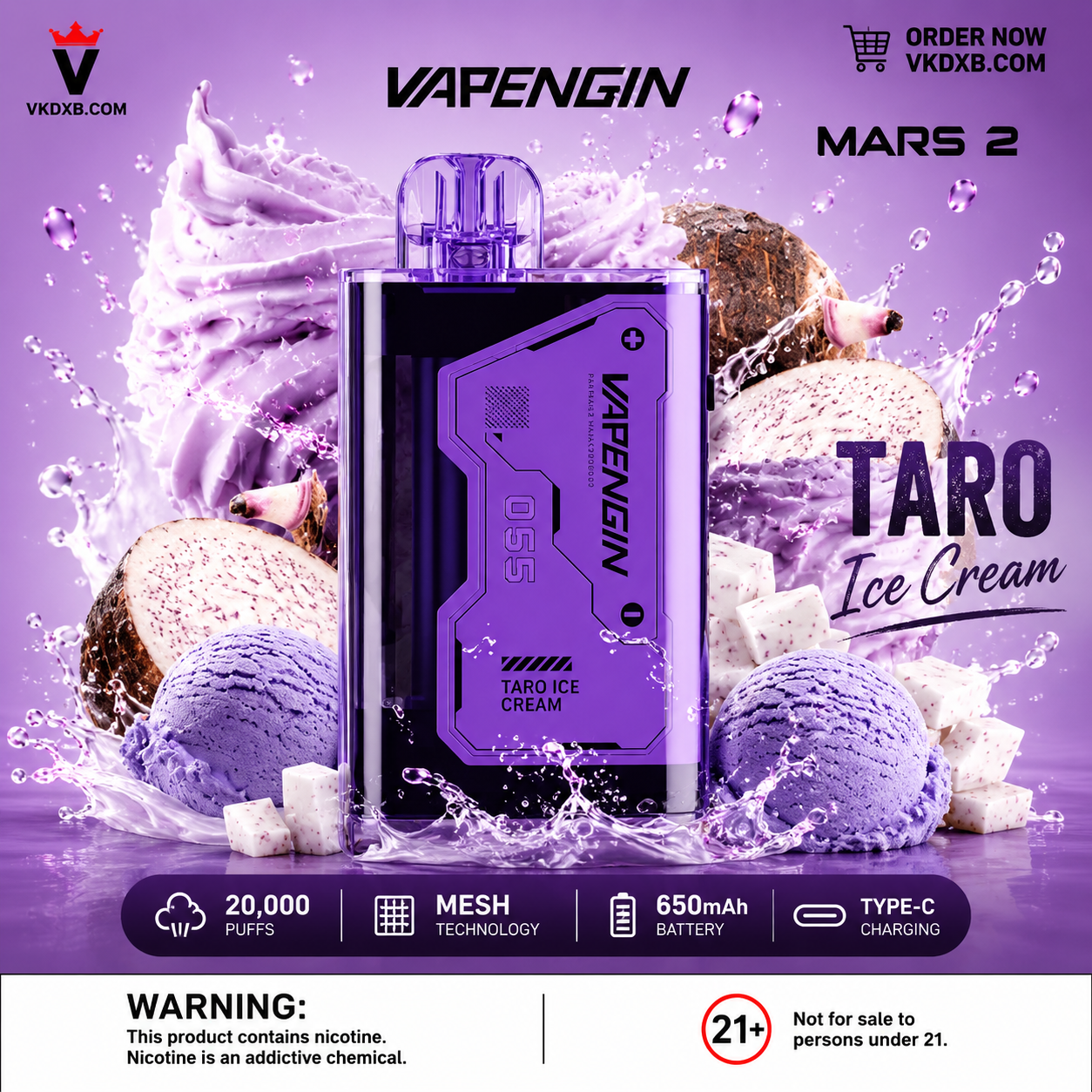 Vapengin Mars 2 Taro Ice Cream 20000 Puffs Filipino Vape Dubai UAE