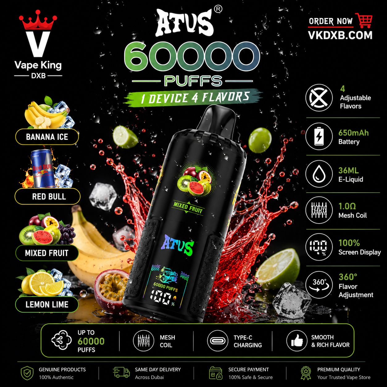 ATVS 60000 Puffs disposable vape colour edition