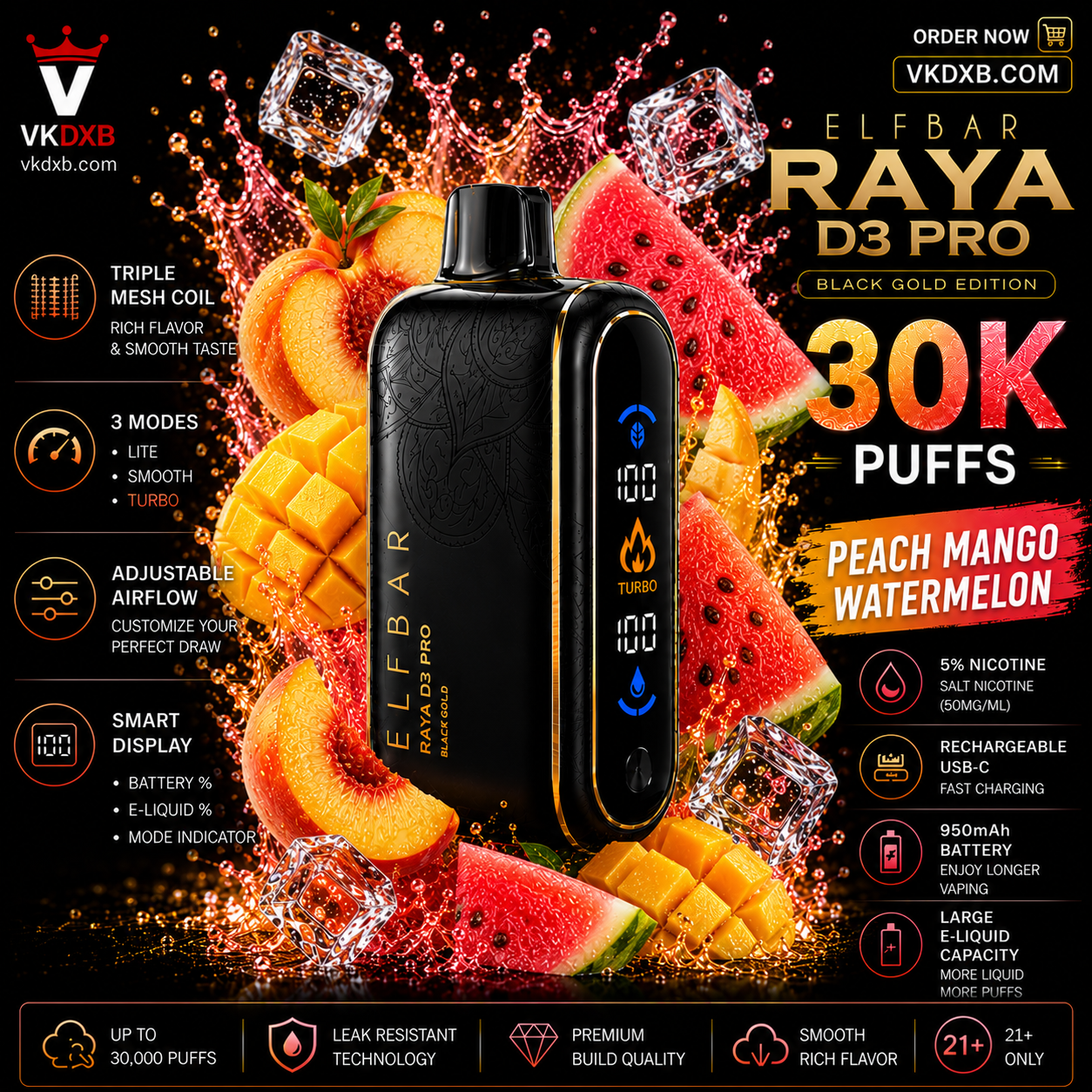 Elf Bar Raya D3 Pro 30000 puffs Watermelon Ice flavor
