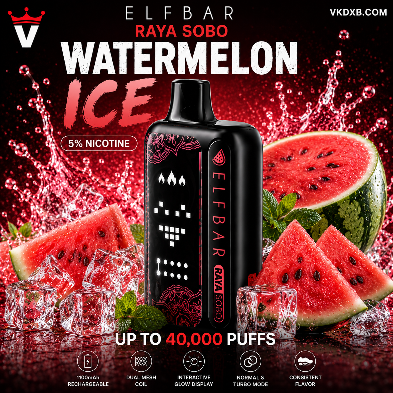Elf Bar Raya SOBO 40000 Puffs Watermelon Ice Flavour – Dubai UAE