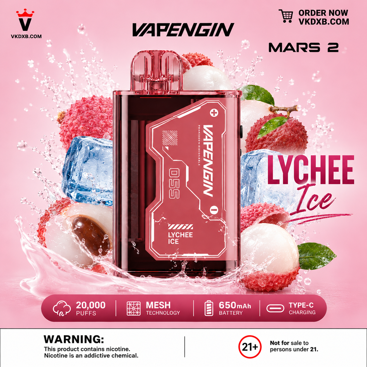 Vapengin Mars 2 Lychee Ice 20000 Puffs Disposable Vape Dubai UAE