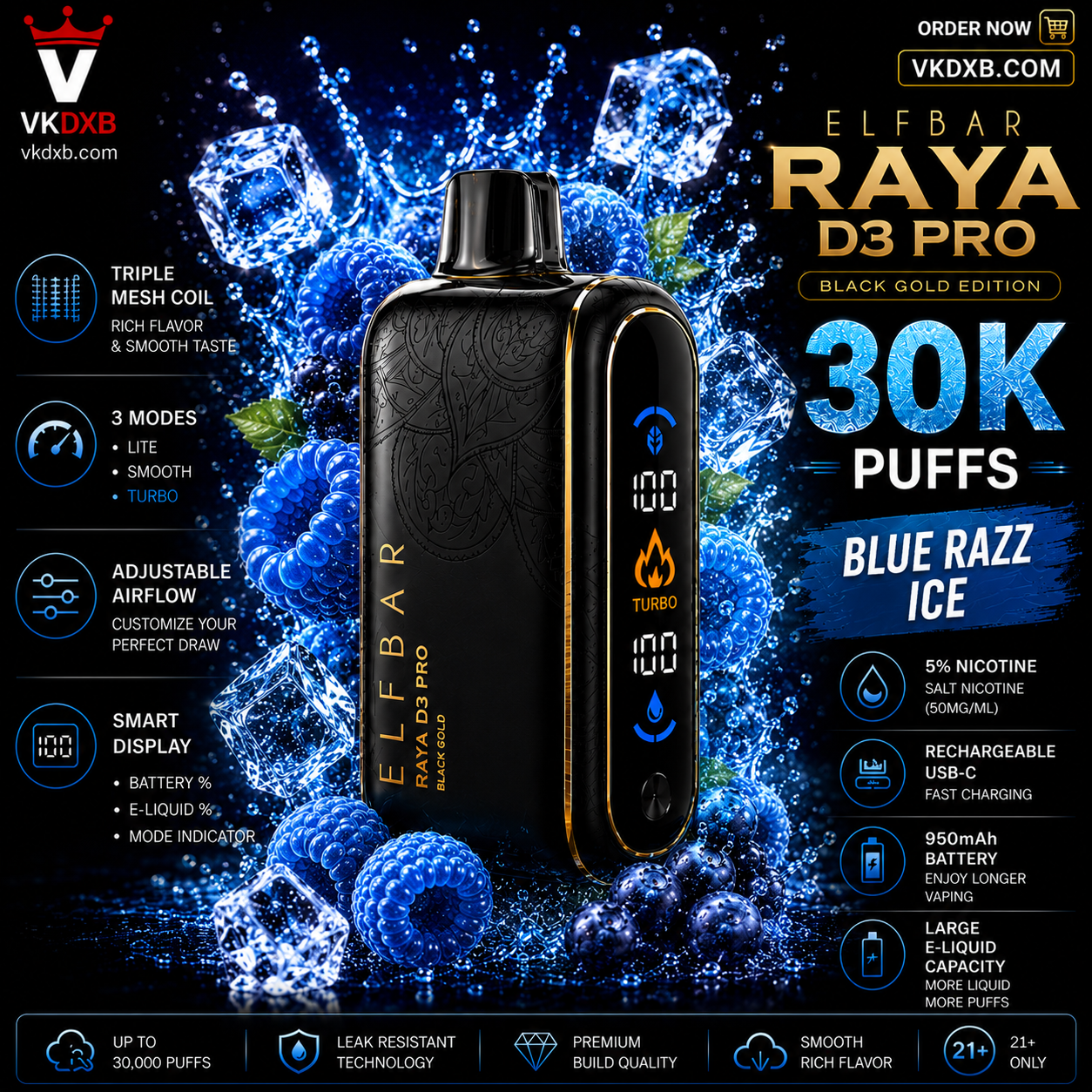 Elf Bar Raya D3 Pro 30000 puffs Peach Ice flavor