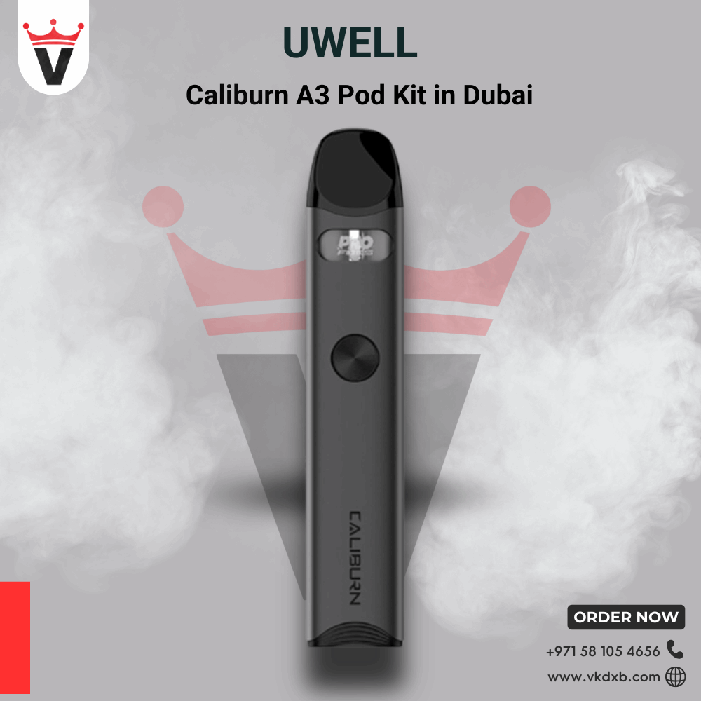 Uwell Caliburn A3 compact pod kit dimensions showing slim ergonomic design for UAE vapers