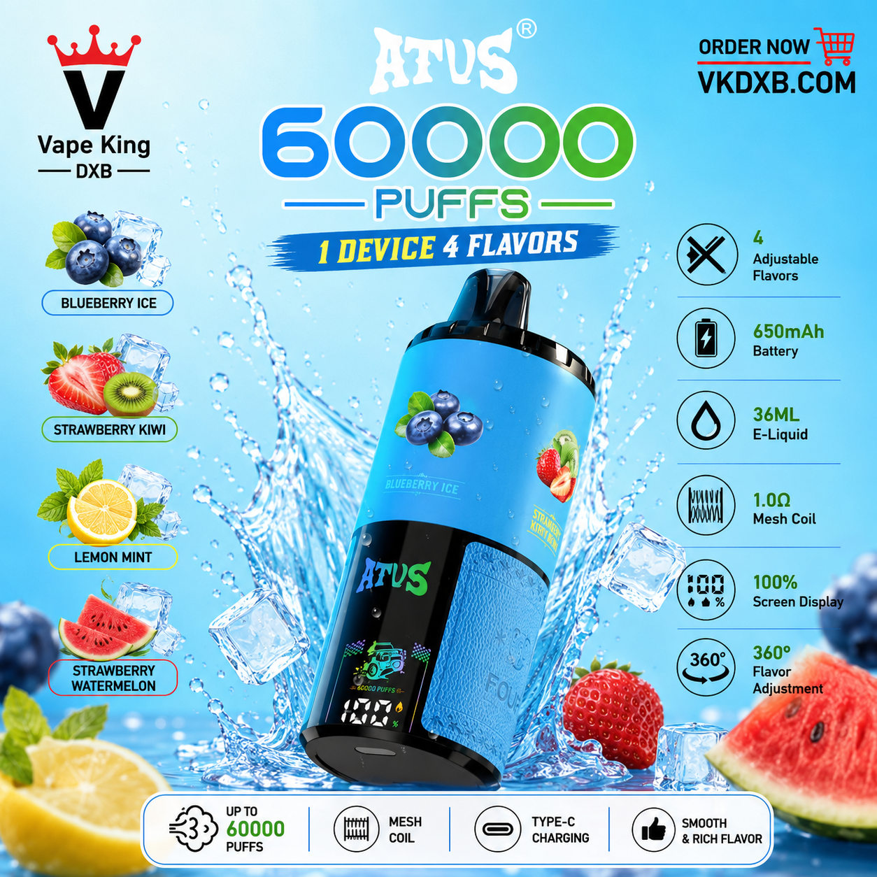 ATVS 60000 Puffs vape adjustable flavour selector
