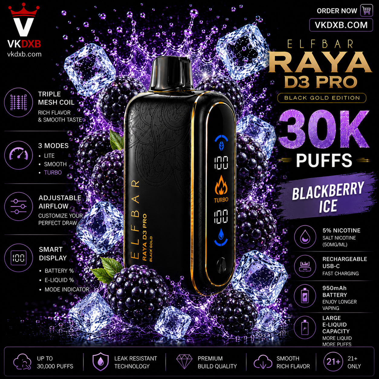 Elf Bar Raya D3 Pro 30000 puffs Peach Lychee Blackcurrant flavor