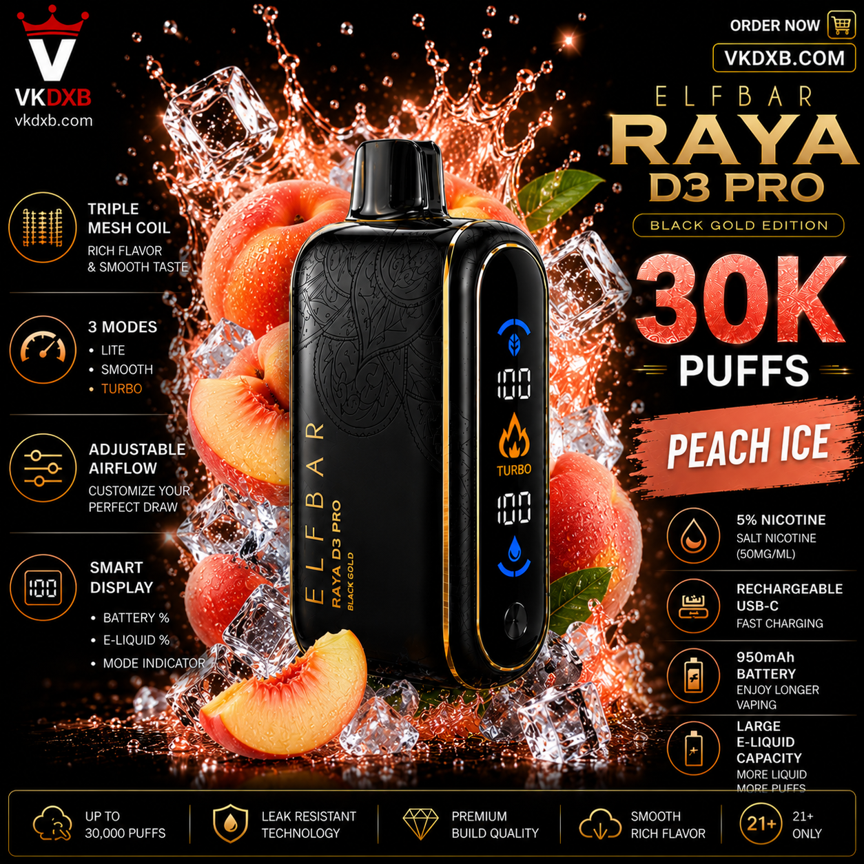 Elf Bar Raya D3 Pro 30000 puffs Strawberry Kiwi Ice flavor