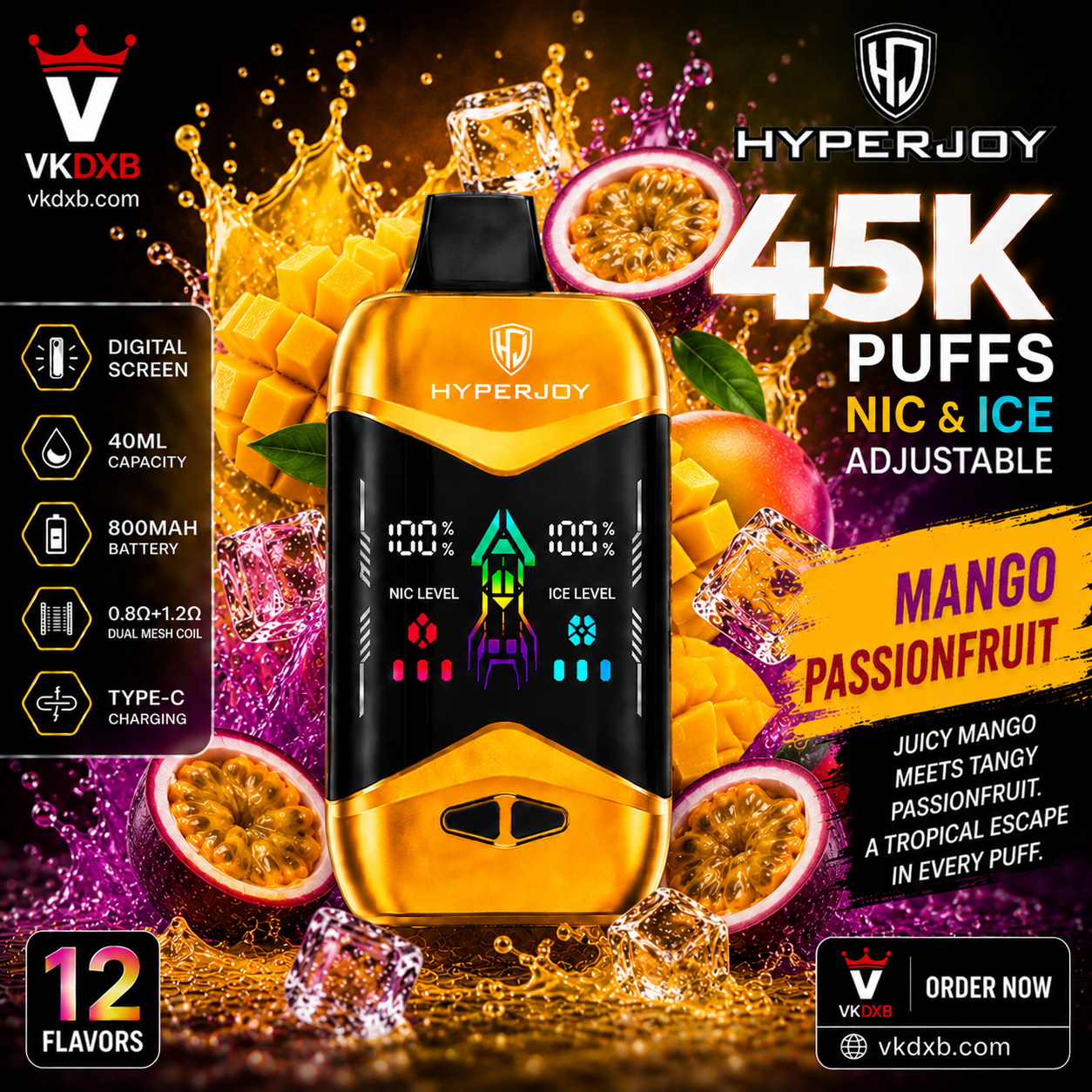 Hyperjoy 45000 Puffs Maxico Mango Flavour – Disposable Vape UAE