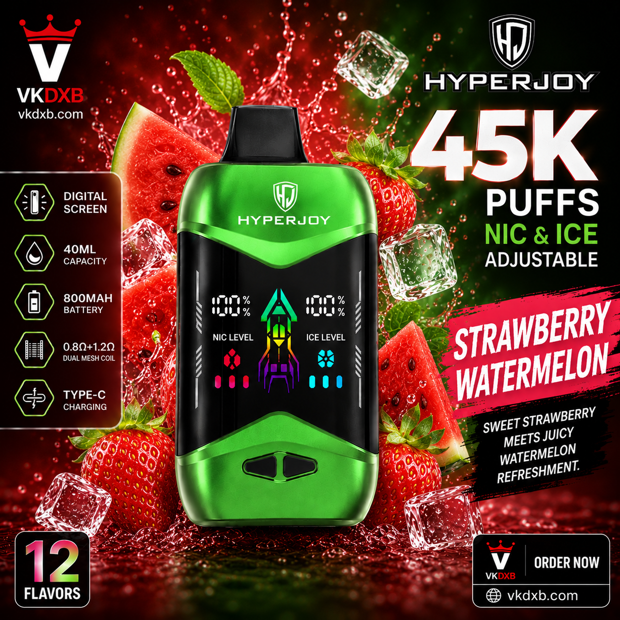 Hyperjoy 45000 Puffs Cool Mint Flavour – Vape King DXB
